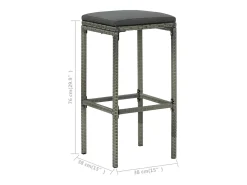 Taburetes de bar con cojines, juego de 3, gris, resina trenzada