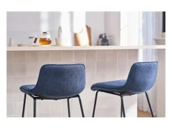 Taburetes de bar de tela con efecto terciopelo texturizado azul oscuro y metal H65 cm (juego de 2) BOOST