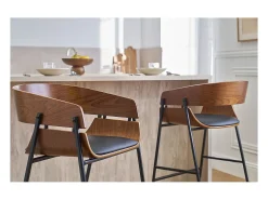 Taburetes de bar diseño madera oscura y metal negro (lote de 2) WESS