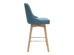 Taburetes de bar escandinavos giratorios 360° en tela azul pato y madera de haya maciza H65 cm (juego de 2) HASTA