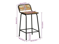 Taburetes de barra 2 uds 46x35,5x80 madera maciza reciclada