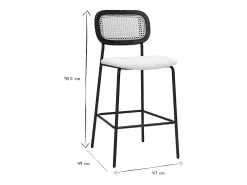 Taburetes de diseño en tela efecto terciopelo texturizado beige, metal negro y mimbre (juego de 2) MIRANDA