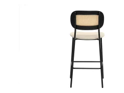 Taburetes de diseño en tela efecto terciopelo texturizado beige, metal negro y mimbre (juego de 2) MIRANDA