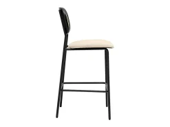 Taburetes de diseño en tela efecto terciopelo texturizado beige, metal negro y mimbre (juego de 2) MIRANDA