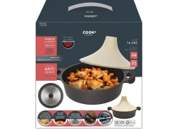 Tajine de inducción 28 cm Negro y Beige Fundición de Aluminio Cerámica Antiadherente Todos los fuegos