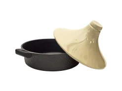 Tajine de inducción 28 cm Negro y Beige Fundición de Aluminio Cerámica Antiadherente Todos los fuegos