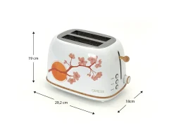 Tostadora de Pan Caprizze Kaito con Doble Ranura Extra Ancha 6 Niveles de Tostado Decoración Floral y Efecto Madera Blanca Mate