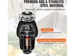 Triturador de Residuos SucceBuy para Fregadero de Cocina, 1/2 CV, Sistema de Trituración de Residuos de Alimentos, 3820 rpm, con Cable de Alimentación