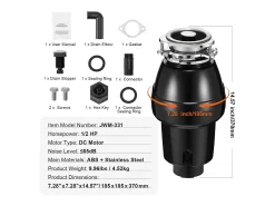 Triturador de Residuos SucceBuy para Fregadero de Cocina, 1/2 CV, Sistema de Trituración de Residuos de Alimentos, 3820 rpm, con Cable de Alimentación