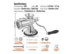Trujillo para Carnes Manual Succebuy en Acero Inoxidable 304 con Ventosa y Pinza