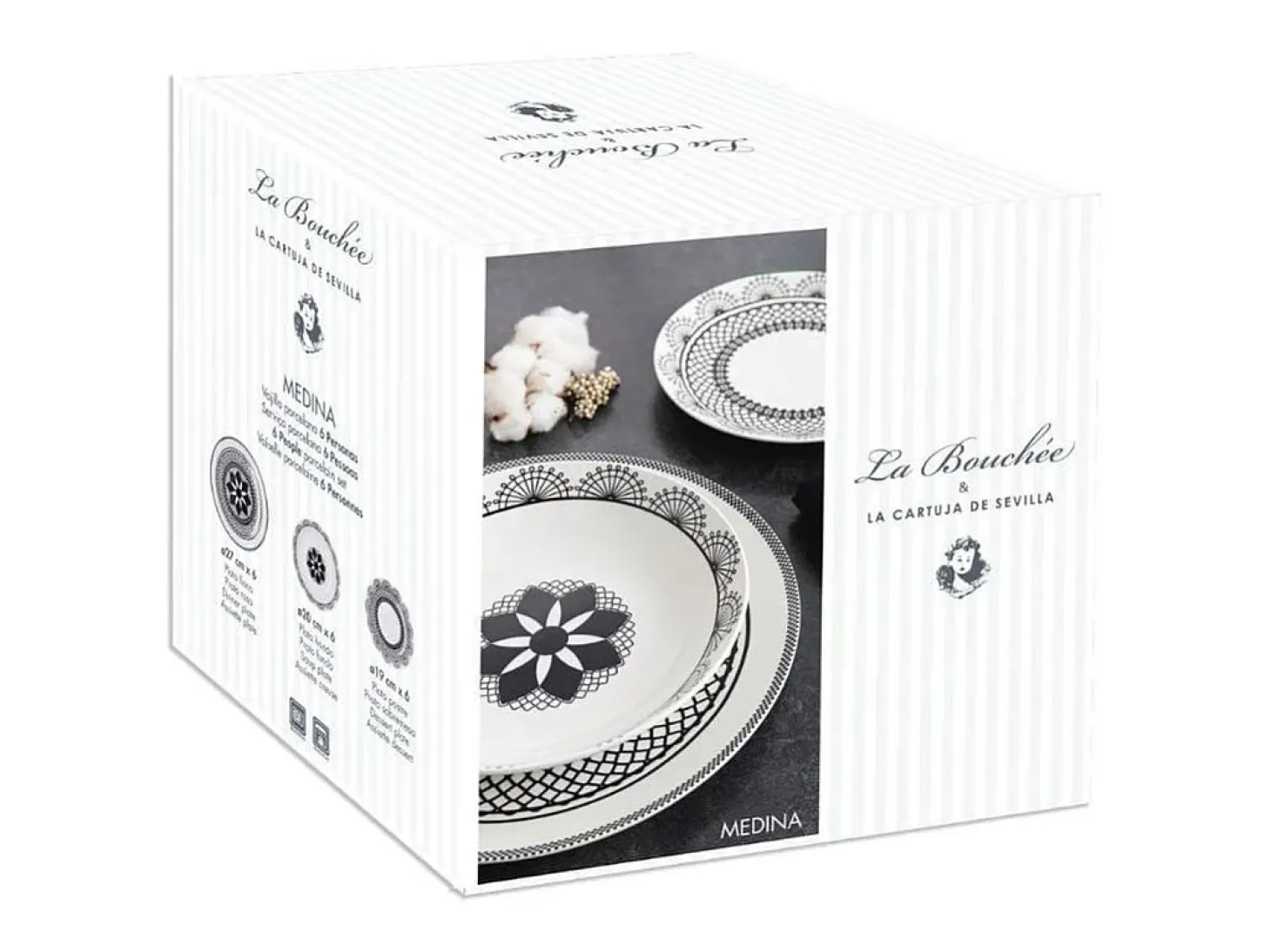 Vajilla Medina La Bouchée 18 piezas 6 servicios porcelana blanco/negro