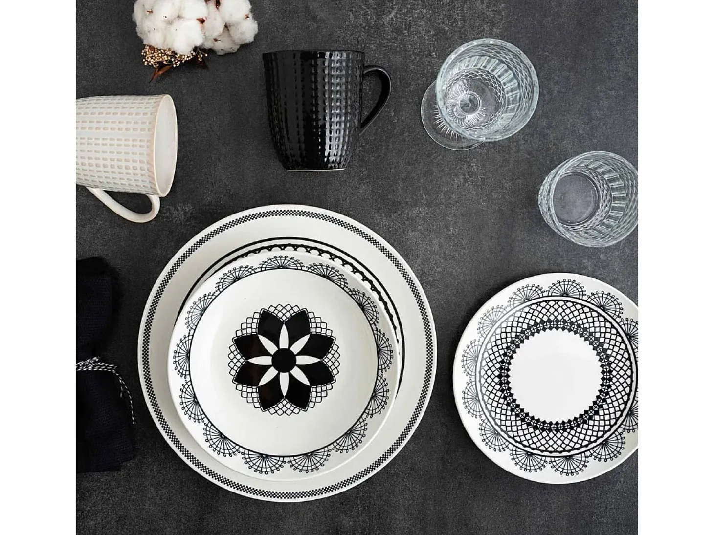 Vajilla Medina La Bouchée 18 piezas 6 servicios porcelana blanco/negro