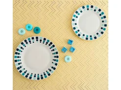 Vajilla Simetric Quid 18 piezas 6 servicios porcelana blanco/azul