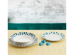 Vajilla Simetric Quid 18 piezas 6 servicios porcelana blanco/azul