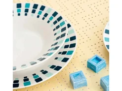Vajilla Simetric Quid 18 piezas 6 servicios porcelana blanco/azul
