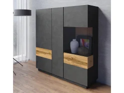 Vajillero 3 puertas Andrea Gris antracita y Madera