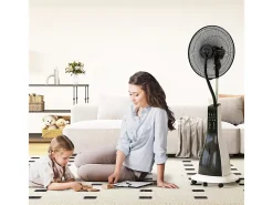 Ventilador con función de enfriamiento por agua, ventilador oscilante con nebulización, control remoto, 3 niveles de velocidad, tanque de 3 L