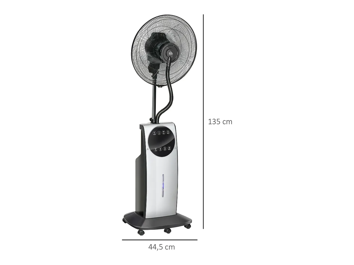 Ventilador con función nebulizador 90W, 3 modos, depósito de 31L, ruedas, mando a distancia, oscilante, negro (44,5x38,5x135cm)
