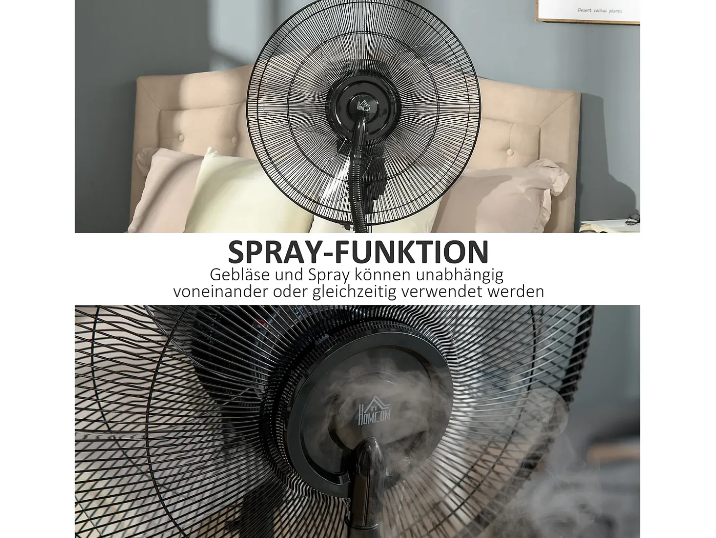 Ventilador con función nebulizador 90W, 3 modos, depósito de 31L, ruedas, mando a distancia, oscilante, negro (44,5x38,5x135cm)