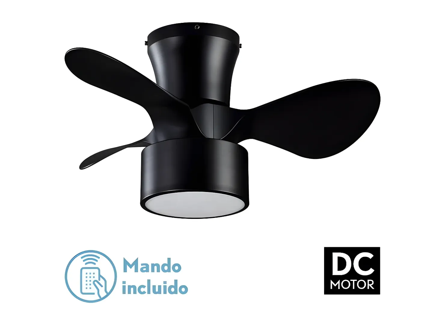 Ventilador Dc Kos Negro Led 24w Mando A Distancia Con Temporizador
