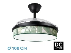 Ventilador DC Moda negro/hoja verde LED 108 cm con mando