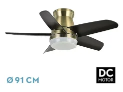Ventilador Dc Neutron Dorado Led 3 Posiciones Y Mando A Distancia