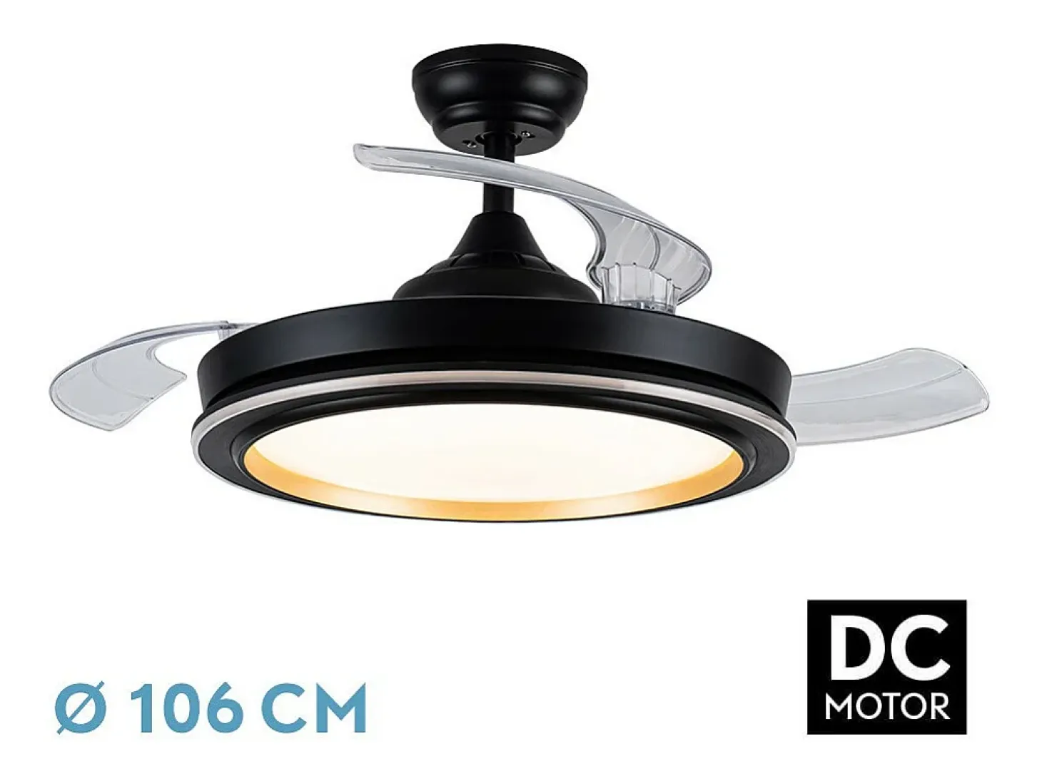 Ventilador Dc Picolo Negro Led Con Mando A Distancia Y Cct