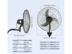 Ventilador de Pared Oscilante SucceBuy, 48cm, 4650 CFM, Negro, para Refrigerar Almacenes, Invernaderos, Talleres, Patios y Sótanos