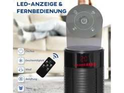 Ventilador de pedestal 3 velocidades, oscilación 70°, temporizador 12H, 4 modos, control remoto, acero, negro (31,5x31,5x117cm)