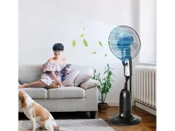 Ventilador de pedestal con nebulizador de 2,8 L, 3 modos, oscilación, temporizador y ángulo ajustable, negro (44,5 x 44,5 x 120 cm)