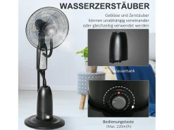 Ventilador de pedestal con nebulizador de 2,8 L, 3 modos, oscilación, temporizador y ángulo ajustable, negro (44,5 x 44,5 x 120 cm)