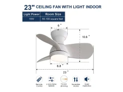 Ventilador de techo blanco de 23 pulgadas ---- Ventilador de techo con luz LED y 3 aspas de ABS --- para dormitorio