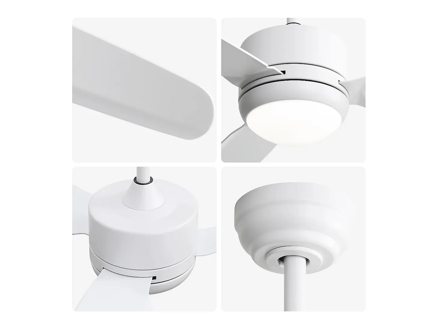 Ventilador de techo blanco - Ventilador de techo para sala de estar con 6 velocidades y 3 aspas de ABS - Iluminación LED