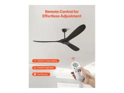 Ventilador de Techo con Aspas de Madera SucceBuy 183cm sin Luz con Mando a Distancia y Motor Reversible Negro