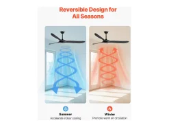 Ventilador de Techo con Aspas de Madera SucceBuy 183cm sin Luz con Mando a Distancia y Motor Reversible Negro
