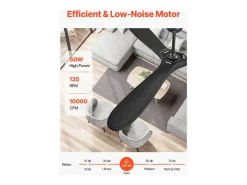 Ventilador de Techo con Aspas de Madera SucceBuy 183cm sin Luz con Mando a Distancia y Motor Reversible Negro