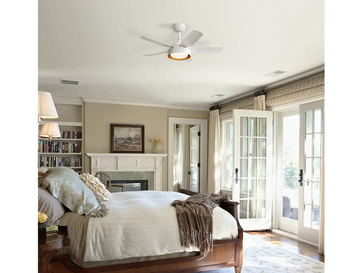 Ventilador de techo con luz LED de 22W, mando a distancia, motor DC reversible, ABS, blanco (106,6x106,6x35,5cm)