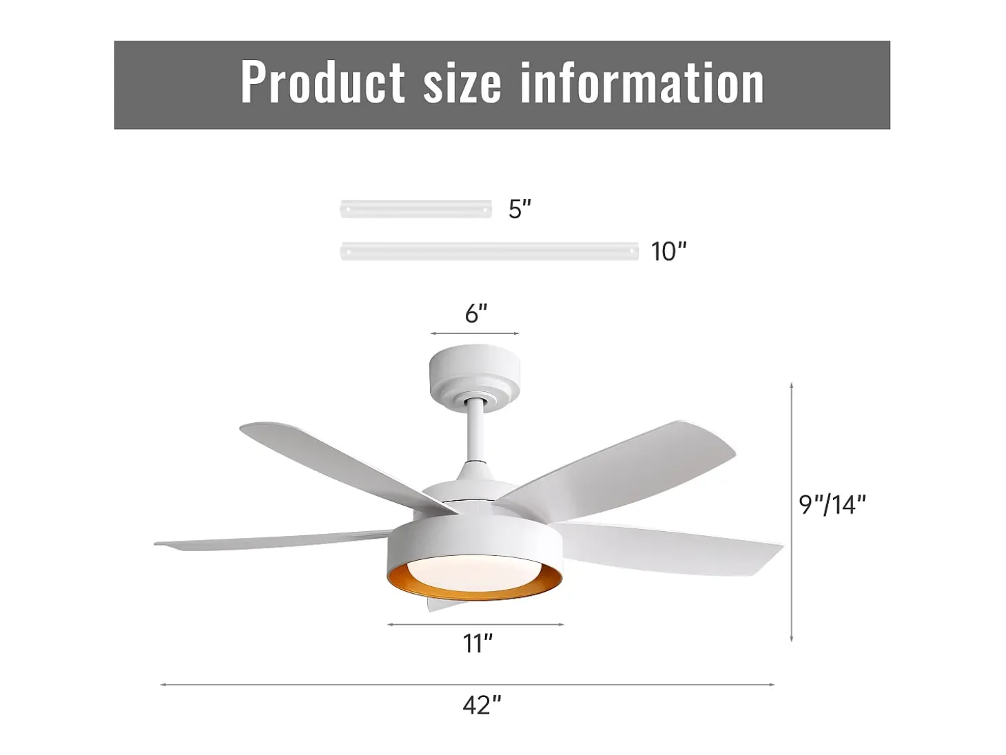 Ventilador de techo con luz LED de 22W, mando a distancia, motor DC reversible, ABS, blanco (106,6x106,6x35,5cm)