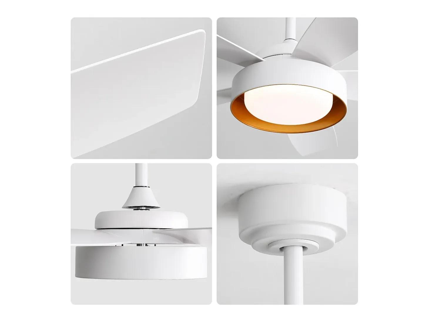 Ventilador de techo con luz LED de 22W, mando a distancia, motor DC reversible, ABS, blanco (106,6x106,6x35,5cm)