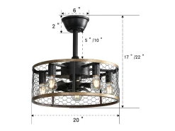 Ventilador de techo de 50,8 cm con 7 aspas, luz y control remoto, motor CC reversible, color negro
