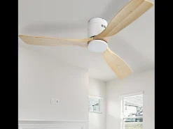Ventilador de techo de 132 cm, 3 aspas de madera, 6 velocidades y temporizador, motor CC reversible, luz natural