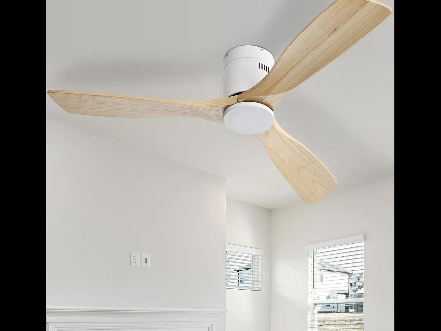 Ventilador de techo de 132 cm, 3 aspas de madera, 6 velocidades y temporizador, motor CC reversible, luz natural