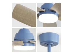 Ventilador de techo de 106,6 cm con 5 aspas y LED, 6 velocidades, motor CC reversible, color azul