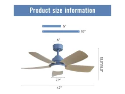 Ventilador de techo de 106,6 cm con 5 aspas y LED, 6 velocidades, motor CC reversible, color azul
