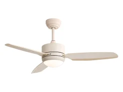 Ventilador de techo de 116,8 cm, 3 aspas de ABS con LED, 6 velocidades, motor CC reversible, beige