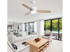 Ventilador de techo de 116,8 cm con 3 aspas de ABS y LED, 6 velocidades, motor CC reversible, luz natural