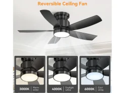 Ventilador de techo de 42 pulgadas con iluminación LED de 18 W, control remoto, 5 aspas de ABS, motor CC reversible, color negro (106,68 x 106,68 x 23,11 cm)