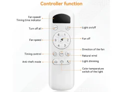 Ventilador de techo de 42 pulgadas con iluminación LED de 18 W, control remoto, 5 aspas de ABS, motor CC reversible, color negro (106,68 x 106,68 x 23,11 cm)