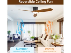 Ventilador de techo de 52 pulgadas con mando a distancia, 3 aspas ABS, LED regulable de 18 W, 3 colores, función reversible, negro (132 x 132 x 22,86 cm)