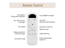 Ventilador de techo de 46 pulgadas con luces, 3 aspas de ABS, motor de CC de 6 velocidades, control remoto, blanco roto (116,8 x 116,8 x 54 cm)